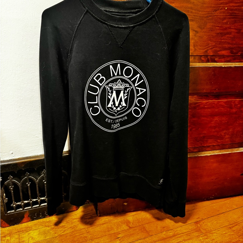 Club Monaco Black/navy blue Crewneck Sweatshirt with White Crest Logo